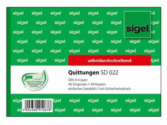 Quittung Sigel SD022 A6 2 x 40 Blatt mit MwSt. einfaches Satzbild selbstdurchschreibend SD