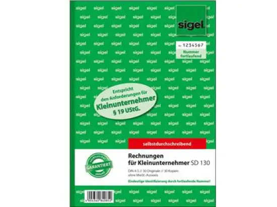 Rechnung Sigel SD130 Kleinunternehmer A5 ohne MwSt.-Ausweis 2 x 30 Blatt selbstdurchschreibend SD