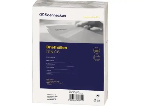 Briefumschlag Soennecken 327666001 1321 C6 ohne Fenster selbstklebend weiß 75g, Pack 100 Stk