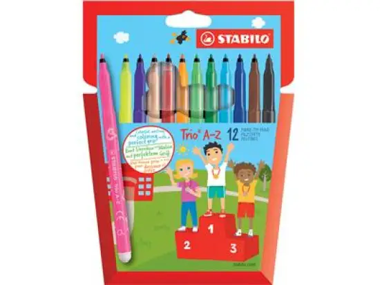 Filzstift Stabilo 378/1-12-01 Trio A-Z Etui 12 Stück, farbig sortiert, Pack 6 Stk