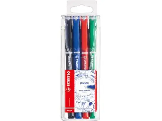 Fineliner Stabilo 189/4 Sensor 0,3mm 4er-Etui, Schreibfarben: je 1x rot, blau, grün, schwarz