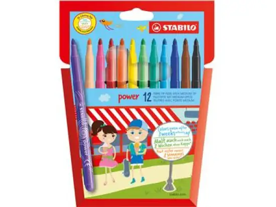 Fasermaler Stabilo 280/12-01 power 2mm, Rundspitze, auswaschbar, 12er-Etui, farbig sortiert