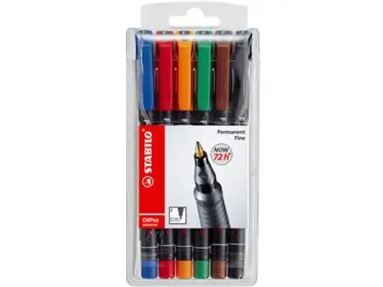 Folienschreiber Stabilo 842-6 OHPen universal 6er-Etui wasserfest universal, farbig sortiert, Schreibfarben: je 1x blau, rot, grün, schwarz, orange, braun