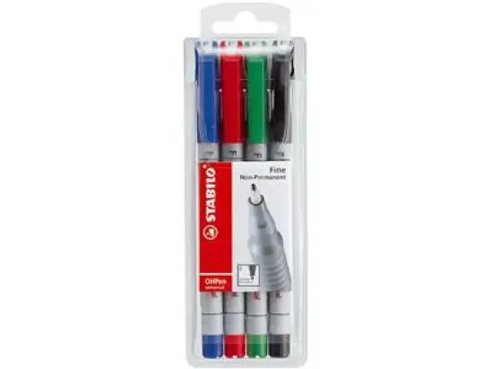Folienschreiber Stabilo 852/4 OHPen universal 4er-Etui wasserlöslich, Schreibfarben: je 1x schwarz, blau, rot, grün