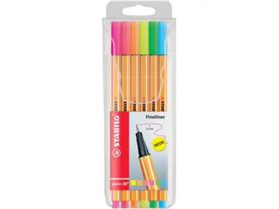 Fineliner Stabilo 88/6-1 point 88 6er-Etui neonfarben, Schreibfarben: je 1x gelb, orange, pink, rot, grün, blau