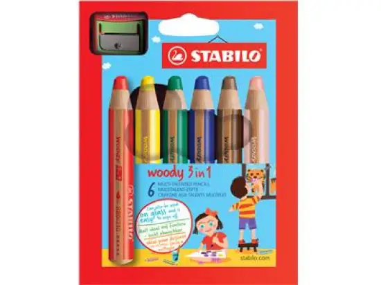 Multitalent-Stift Stabilo 8806-2 woody 3in1 6er-Etui mit Spitzer, Pack 5 Stk