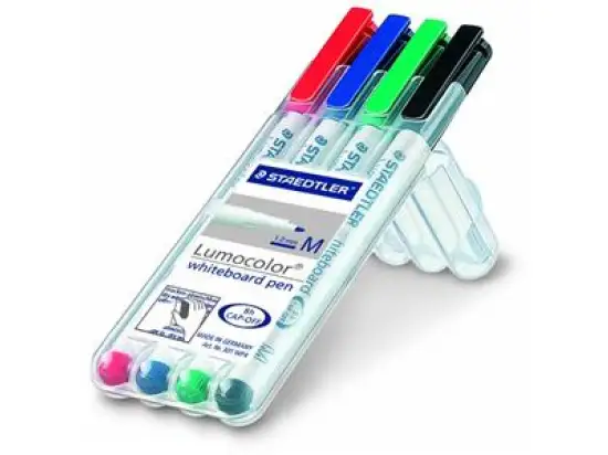 Whiteboardmarker Staedtler 301WP4 301 WP4 Lumocolor whiteboard pen 1mm, Rundspitze, 4er-Box, rot, blau, grün, schwarz