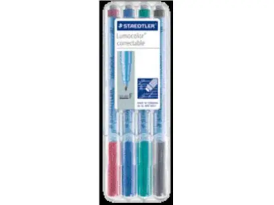 Universalstift Staedtler 305FWP4-1 305F WP4-1 Lumocolor correctable F trocken abwischbar Etui 4 Stück, Schreibfarben: je 1x rot, blau, grün, schwarz
