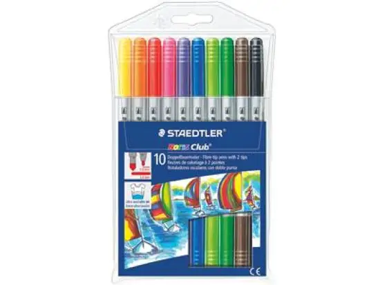Doppelfasermaler Staedtler 320NWP10 320 NWP10 Noris Club 1mm+3mm, 2 Rundspitzen, auswaschbar, 10er-Etui, 10 Farben