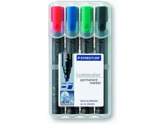 Permanentmarker Staedtler 350WP4 350 WP4 Lumocolor 2-5mm, Keilspitze, 4er-Box, rot, blau, grün, schwarz