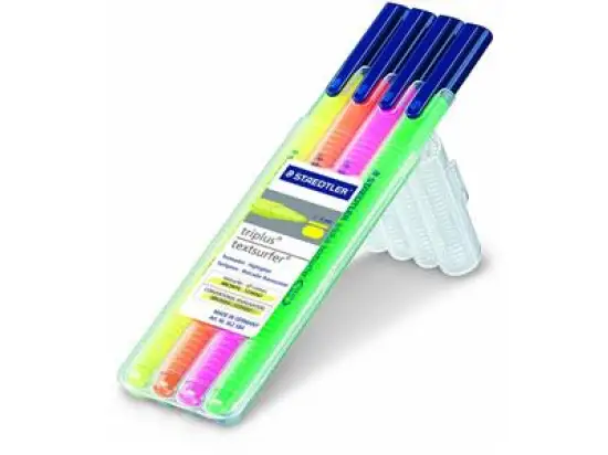 Textmarker Staedtler 362SB4 362 SB4 triplus textsurfer 1-4mm, Rundspitze, 4er-Box, gelb, pink, orange, grün