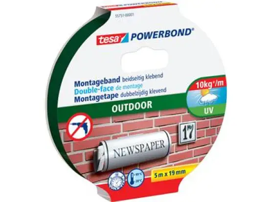 Montageband Tesa 55751-00001-02 Powerbond Outdoor 19mmx5m beidseitig klebend, Pack 10 Stk