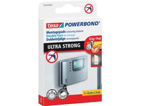 Montagepads Tesa 55790-00001-00 Powerbond Ultra Strong 6x2cm, hält bis zu 6kg, Pack 9 Stk