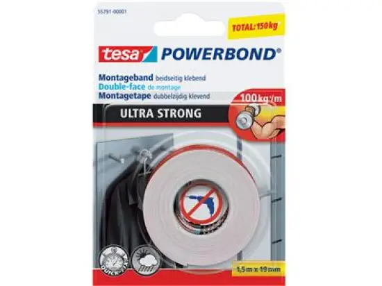 Montageband Tesa 55791-00001-00 Powerbond Ultra Strong doppelseitig klebend 19mmx1,5m bis 100kg