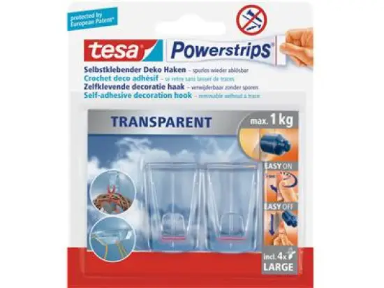 Selbstklebender Deko-Haken Tesa 58813-00000-00 Powerstrips Transparent XL transparent, Pack 2 Stk