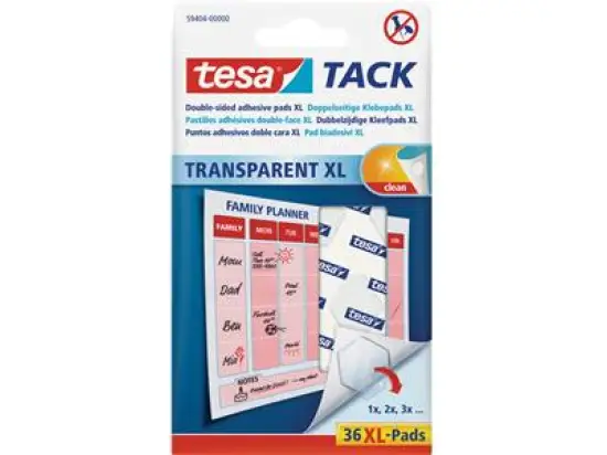 Doppelseitige Klebepads Tesa 59404-00000 Tack XL transparent ablösbar, Pack 36 Stk