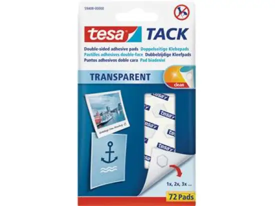 Doppelseitige Klebepads Tesa 59408-00000-00 Tack transparent ablösbar, Pack 72 Stk