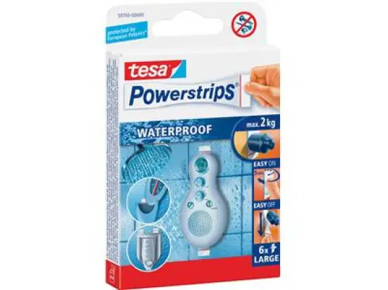 Selbstklebestrip Tesa 59700-00000-00 Powerstrips Waterproof LARGE wasserfest bis 2kg Haftkraft, Pack 6 Stk