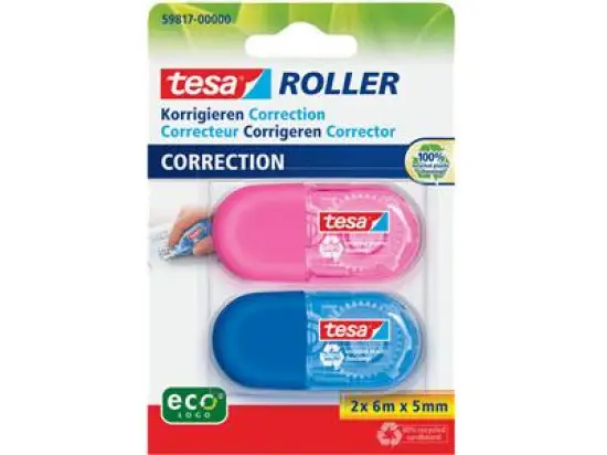 Korrekturroller Tesa 59817-00000-00 Roller ecoLogo Mini 5mm/6m Einweg hellblau/pink, Pack 5 x 2 Stk