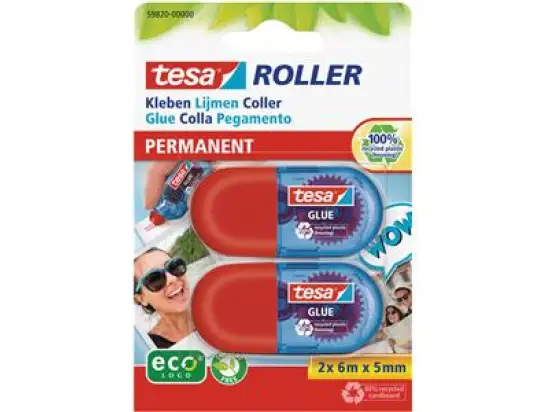 Kleberoller Tesa 59820-00000-00 Roller ecoLogo 5mm/6m Mini permanent, Pack 5 x 2 Stk