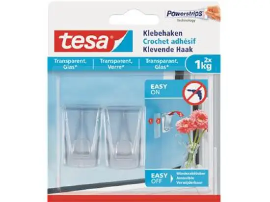 Klebehaken Tesa 77735-00000-00 Powerstrips bis 1kg transparent, Pack 2 Stk