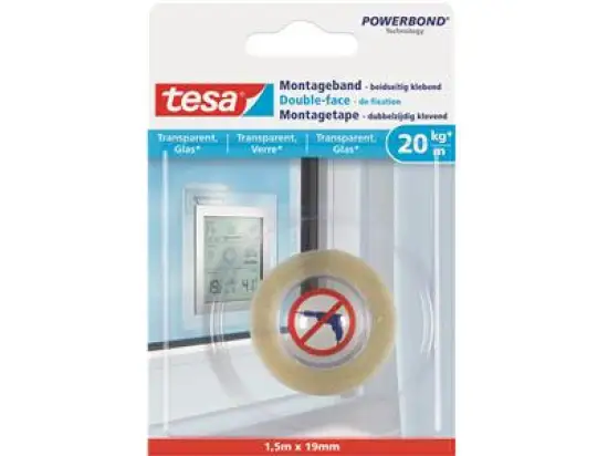 Montageband Tesa 77740-00000-00 Powerbond 1,5mx19mm für Glas transparent bis zu 20kg/m²
