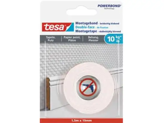 Montageband Tesa 77742-00000-00 Powerbond 1,5mx19mm für Tapete & Putz hält bis zu 10kg/m²