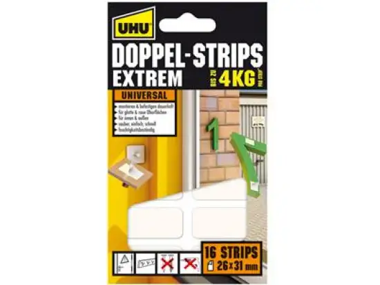 Klebestrips UHU 45450 Doppel-Strips Extrem 26x31mm, Pack 16 Stk