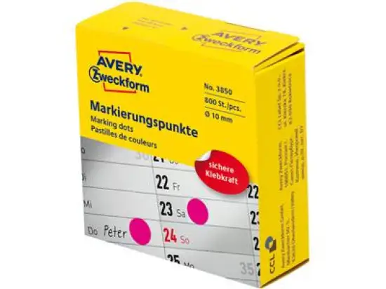 Markierungspunkte Avery Zweckform 3850 Ø 10mm permanent magenta, Rolle 800 Stk