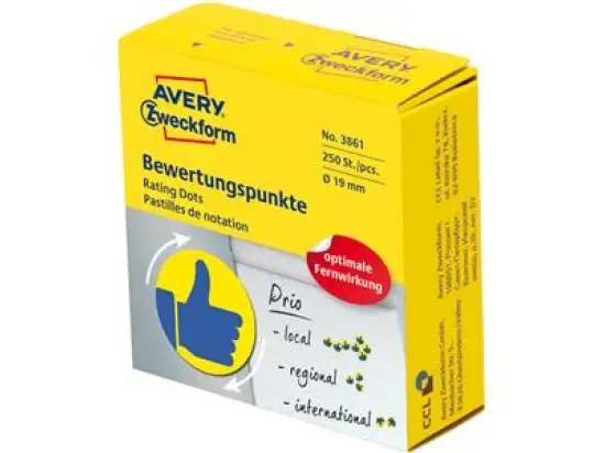 Bewertungspunkte Avery Zweckform 3861 Daumen Ø 19mm blau/gelb, Pack 10 x Rolle 250 Stk