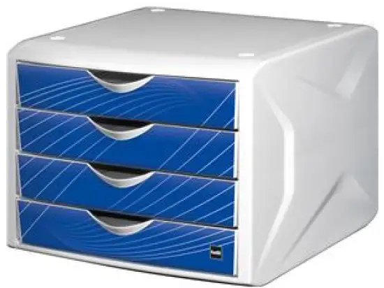Schubladenbox Helit H6129534 chameleon blue knight 4-Schübe weiß/blau IML Dekor