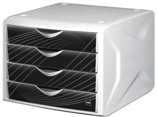 Schubladenbox Helit H6129595 chameleon 4-Schübe weiß/schwarzem IML Dekor
