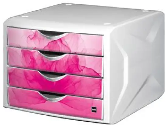 Schubladenbox Helit H6129626 chameleon wild flower 4-Schübe weiß/himbeer IML Dekor