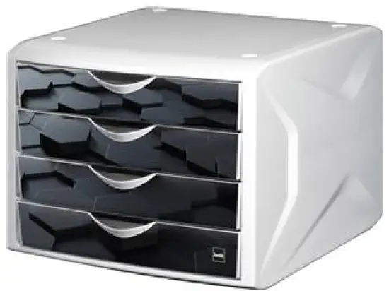 Schubladenbox Helit H6129695 chameleon dark hexagon 4-Schübe weiß/schwarz IML Dekor