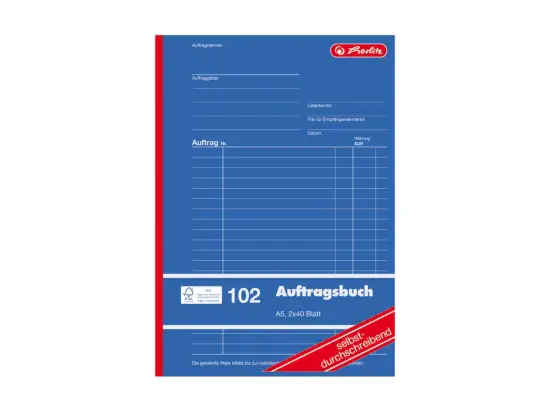 Auftragsbuch Herlitz 300010471 880526 102 A5 2x40Blatt selbstdurchschreibend, Pack 5 Stk
