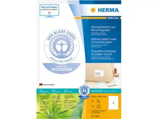Adressetiketten Herma 10736 Special 199,6 x 289,1 mm weiß Recyclingpapier, Inkjet Laser Kopierer, Pack 100 Stk/100 Blatt
