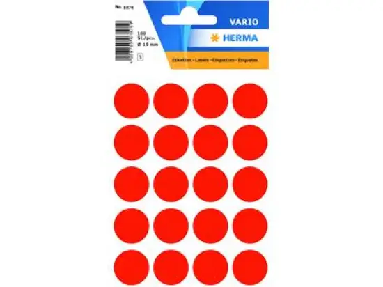 Markierungspunkte Herma 1876 Vario Ø 19mm leuchtrot, Pack 100 Stk/5 Blatt