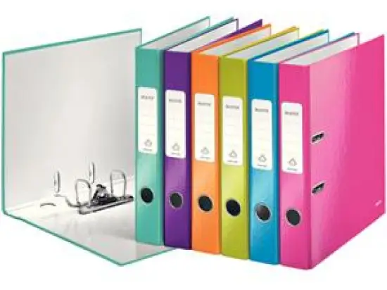 Ordner Leitz 1006-10-99 10061099 Wow A4, 50mm, Pappe/laminiertes Papier, farbig sortiert, 2x pink, blau, eisblau, grün, 1x orange, violett, Pack 10 Stk