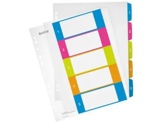 Zahlen-Register Leitz 1241-00-00 12410000 Wow A4 Zahlen 1-5 farbig bedruckbar PP Überbreite