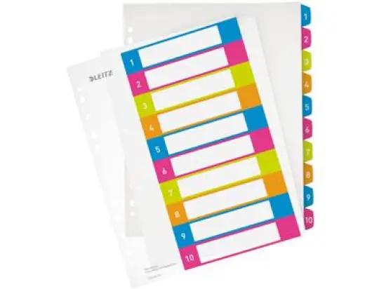 Zahlen-Register Leitz 1243-00-00 12430000 Wow A4 Zahlen 1-10 farbig bedruckbar PP Überbreite