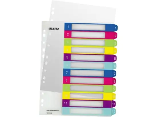 Zahlen-Register Leitz 1244-00-00 12440000 Wow A4 Zahlen 1-12 farbig bedruckbar PP Überbreite