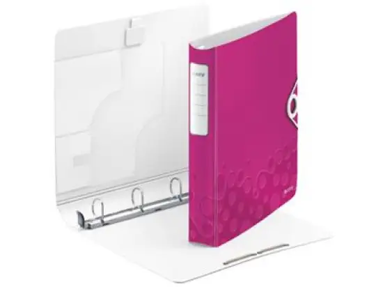 Ringbuch Leitz 4240-00-23 42400023 Active Wow A4, 4 Ringe Ø 30 mm, Polyfoam, D-Ring-SoftClick-Mechanik, 3 Innentaschen, Gummizug, pink-metallic