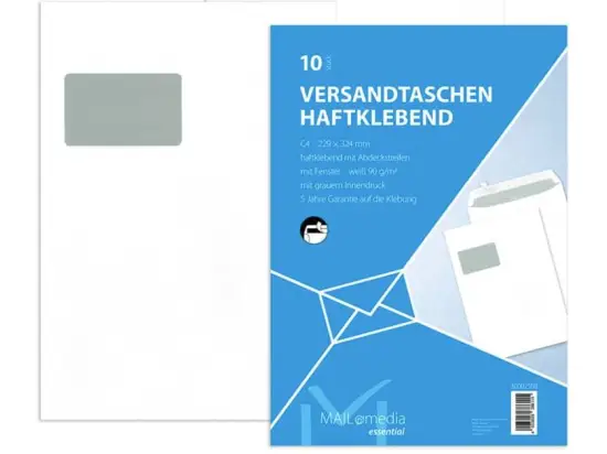 Versandtasche Mailmedia 30002508 386110 C4 mit Fenster haftklebend weiß 90g 229x342mm, Pack 10 Stk