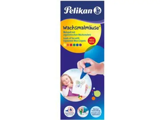 Wachsmalmaus Pelikan 804073 501/6 farbig sortiert rot, blau, grün, gelb, orange, lila, Pack 4 Stk
