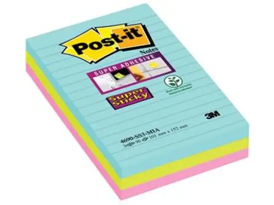 Haftnotiz Post-it 4690-S3MI Super Sticky Miami 101 x 152 mm liniert 3x90Blatt