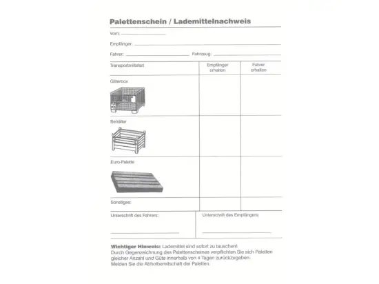 Palettenscheinblock RNK 2035 A5 hoch 4x25 Blatt