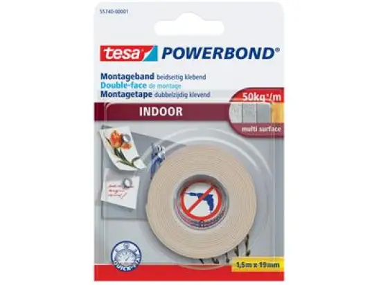 Montageband Tesa 55740-00001-02 Powerbond Indoor 1,5x19mm hält bis zu 50kg/m²