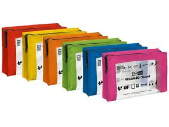 Reißverschlusstasche Veloflex 2705300 Velobag Travel A5 230 x 160 mm, PVC, transparent, farbig sortiert, Pack 6 Stk