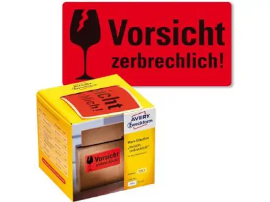 Warnetiketten Avery Zweckform 7211 Vorsicht zerbrechlich! 100 x 50 mm neonrot, Rolle 200 Stk