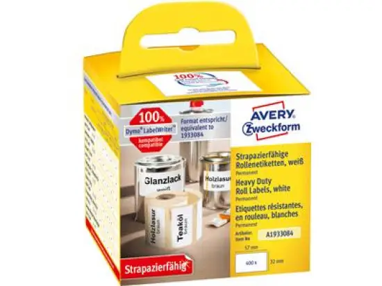 Vielzweck-Etiketten Avery Zweckform A1933084 57 x 32 mm weiß Folie strapazierfähig, Rolle 400 Stk
